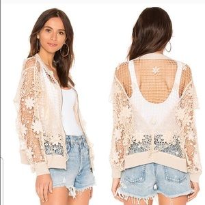 Wildfox Daisies Blake Crochet Bomber Jacket Coat